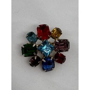 Estate Find Multi Colored Brooch Hat Pin Scarf Brooch 1" 9 Inlaid Plastic Gems‎